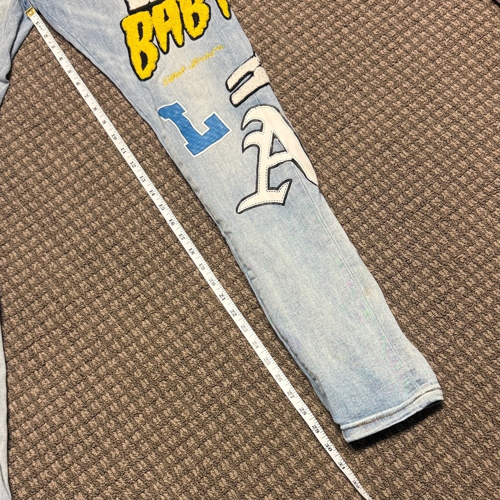 Lifted Anchors LA - Graphic Light Wash Jeans with Patches sz 28 - Picture 5 of 12